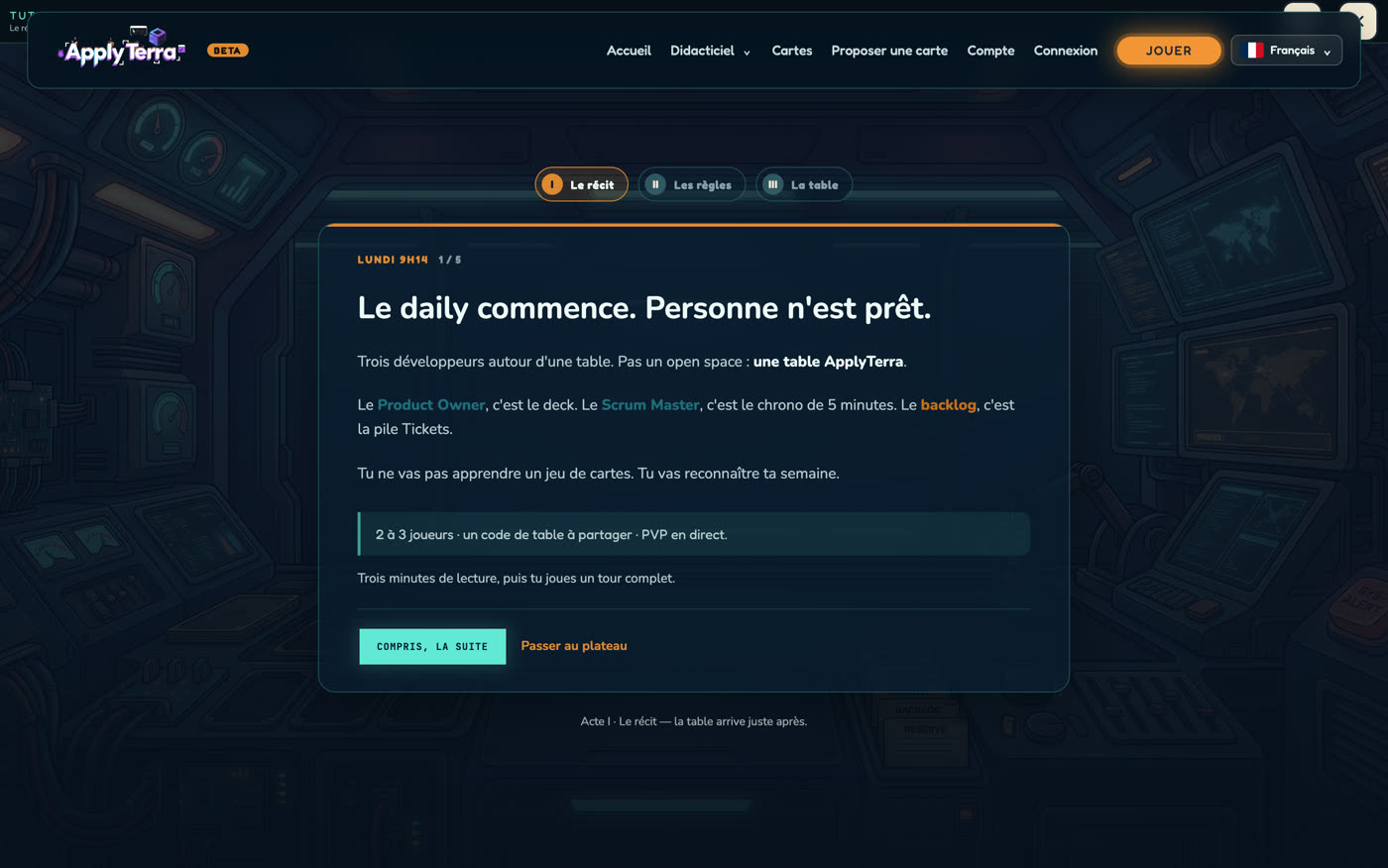 Premier acte du didacticiel : Le daily commence. Personne n'est prêt.